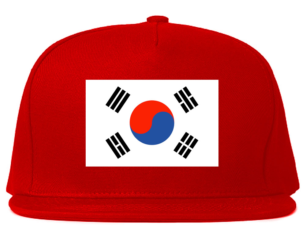 South Korea Flag Country Printed Snapback Hat Cap Red