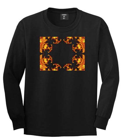 Flames of Fire Gold Frame Long Sleeve T-Shirt in Black By Kings Of NY