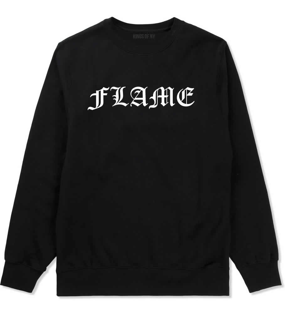 Flames of Fire Gold Frame Crewneck Sweatshirt in Black By Kings Of NY