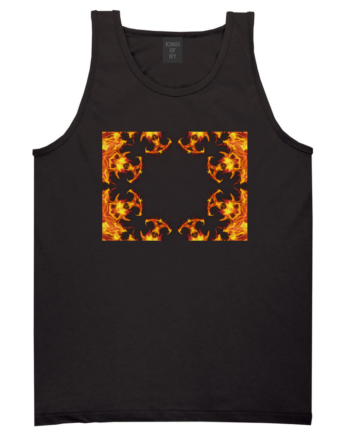 Flames of Fire Gold Frame Tank Top in Black By Kings Of NY