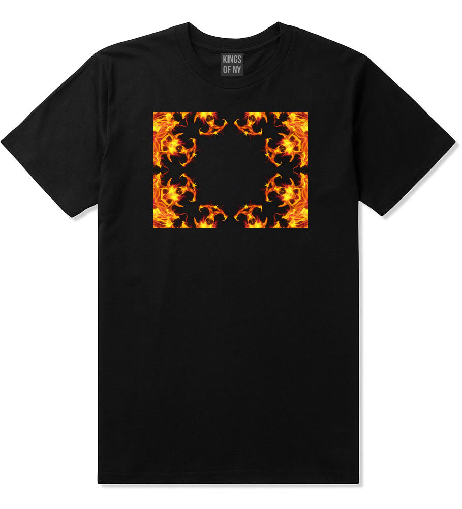 Flames of Fire Gold Frame T-Shirt in Black By Kings Of NY