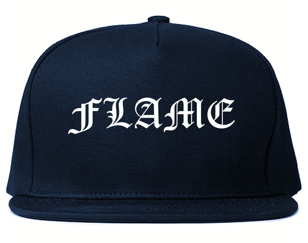 Flames of Fire Gold Frame Snapback Hat in Navy Blue By Kings Of NY