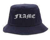 Flames of Fire Gold Frame Bucket Hat in Navy Blue By Kings Of NY