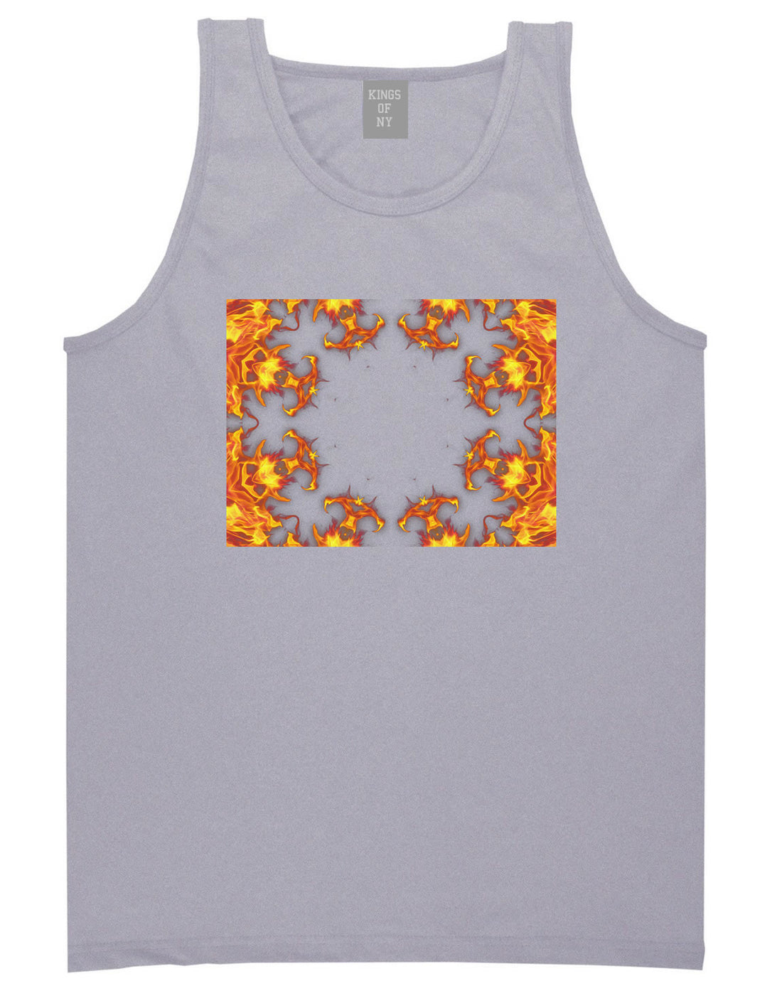 Flames of Fire Gold Frame Tank Top in Grey By Kings Of NY