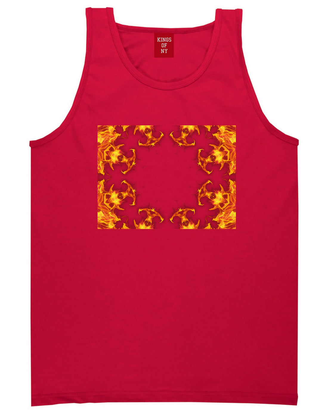 Flames of Fire Gold Frame Tank Top in Red By Kings Of NY