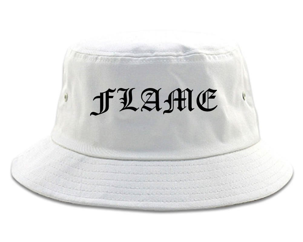 Flames of Fire Gold Frame Bucket Hat in White By Kings Of NY