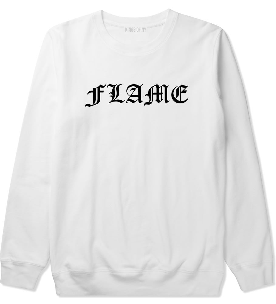 Flames of Fire Gold Frame Crewneck Sweatshirt in White By Kings Of NY