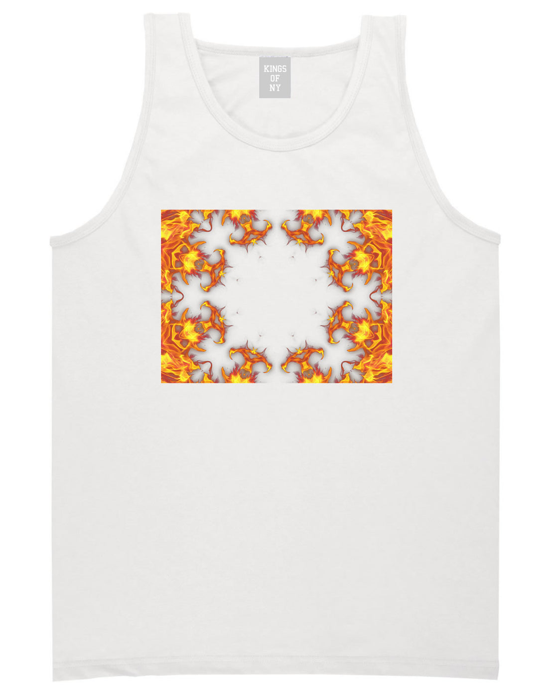 Flames of Fire Gold Frame Tank Top in White By Kings Of NY