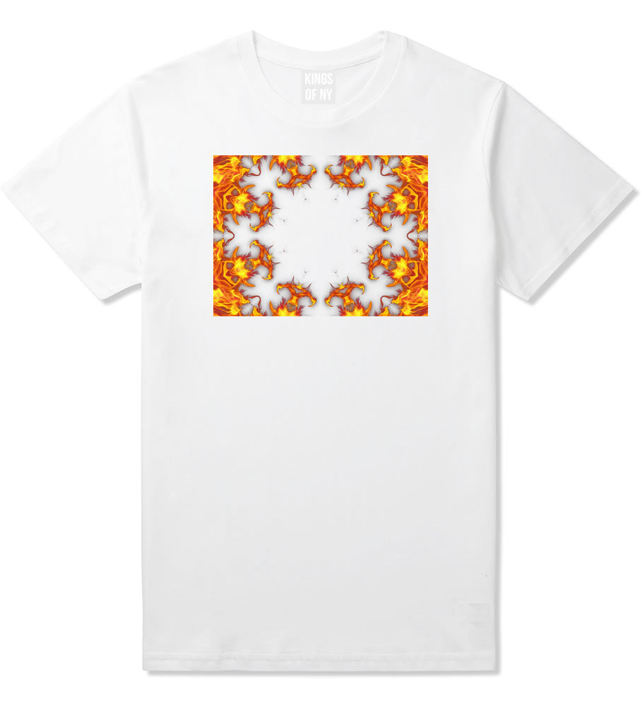 Flames of Fire Gold Frame T-Shirt in White By Kings Of NY