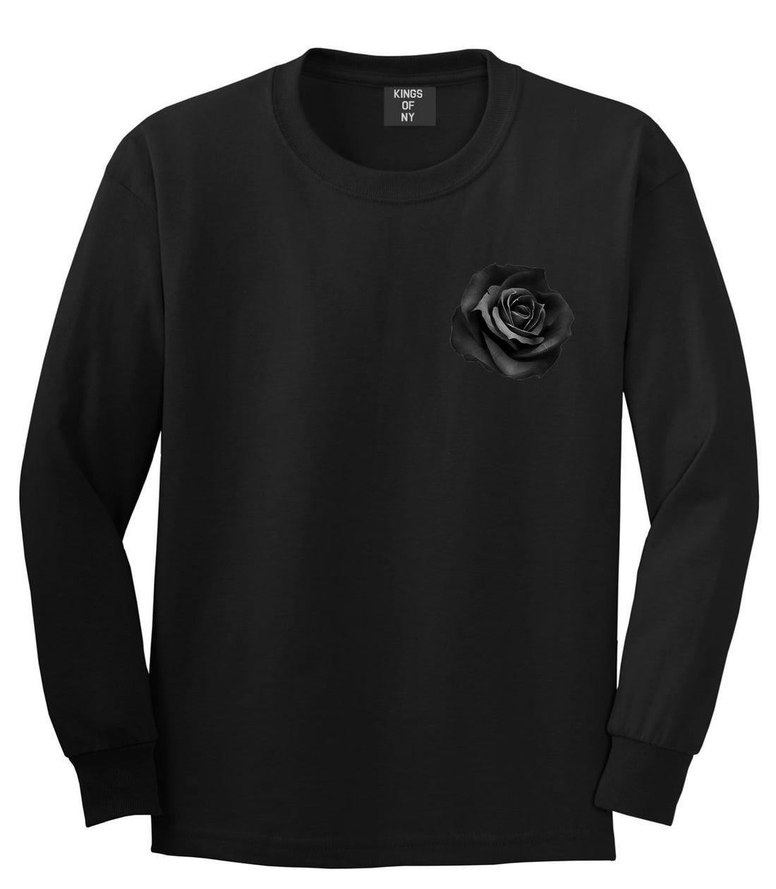 Black Noir Rose Flower Chest Logo Long Sleeve T-Shirt in Black By Kings Of NY