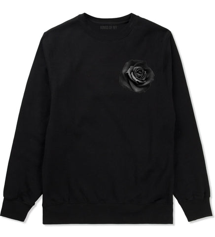 Black Noir Rose Flower Chest Logo Boys Kids Crewneck Sweatshirt in Black By Kings Of NY