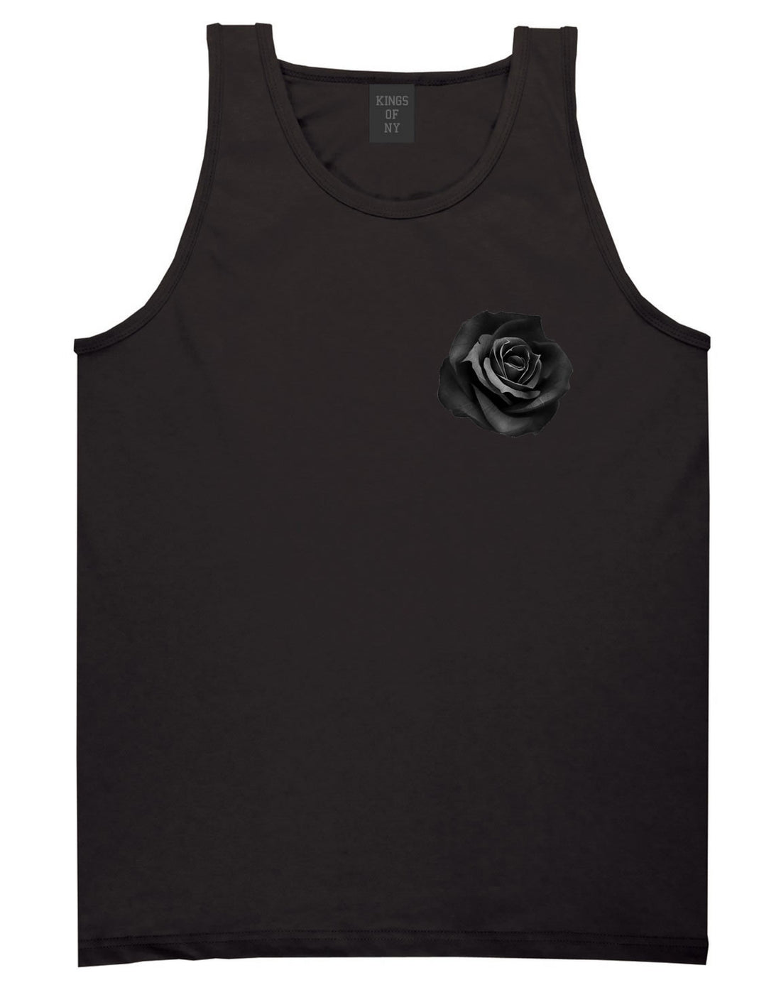 Black Noir Rose Flower Chest Logo Tank Top in Black By Kings Of NY