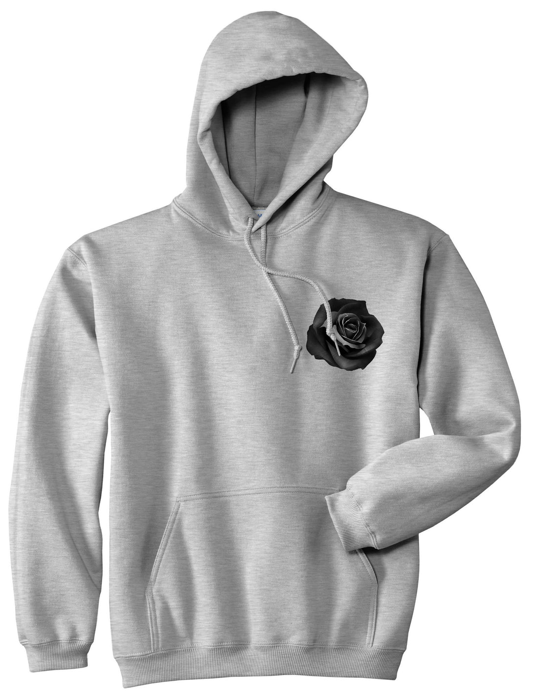 Black Noir Rose Flower Chest Logo Pullover Hoodie in Grey By Kings Of NY
