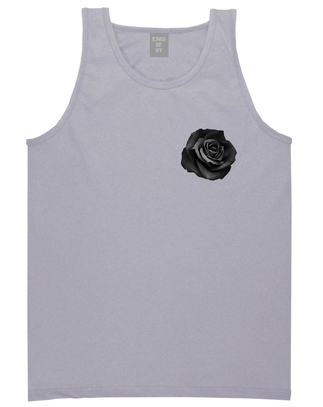 Black Noir Rose Flower Chest Logo Tank Top in Grey By Kings Of NY