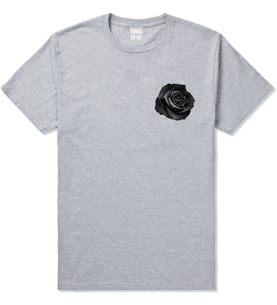 Black Noir Rose Flower Chest Logo T-Shirt in Grey By Kings Of NY