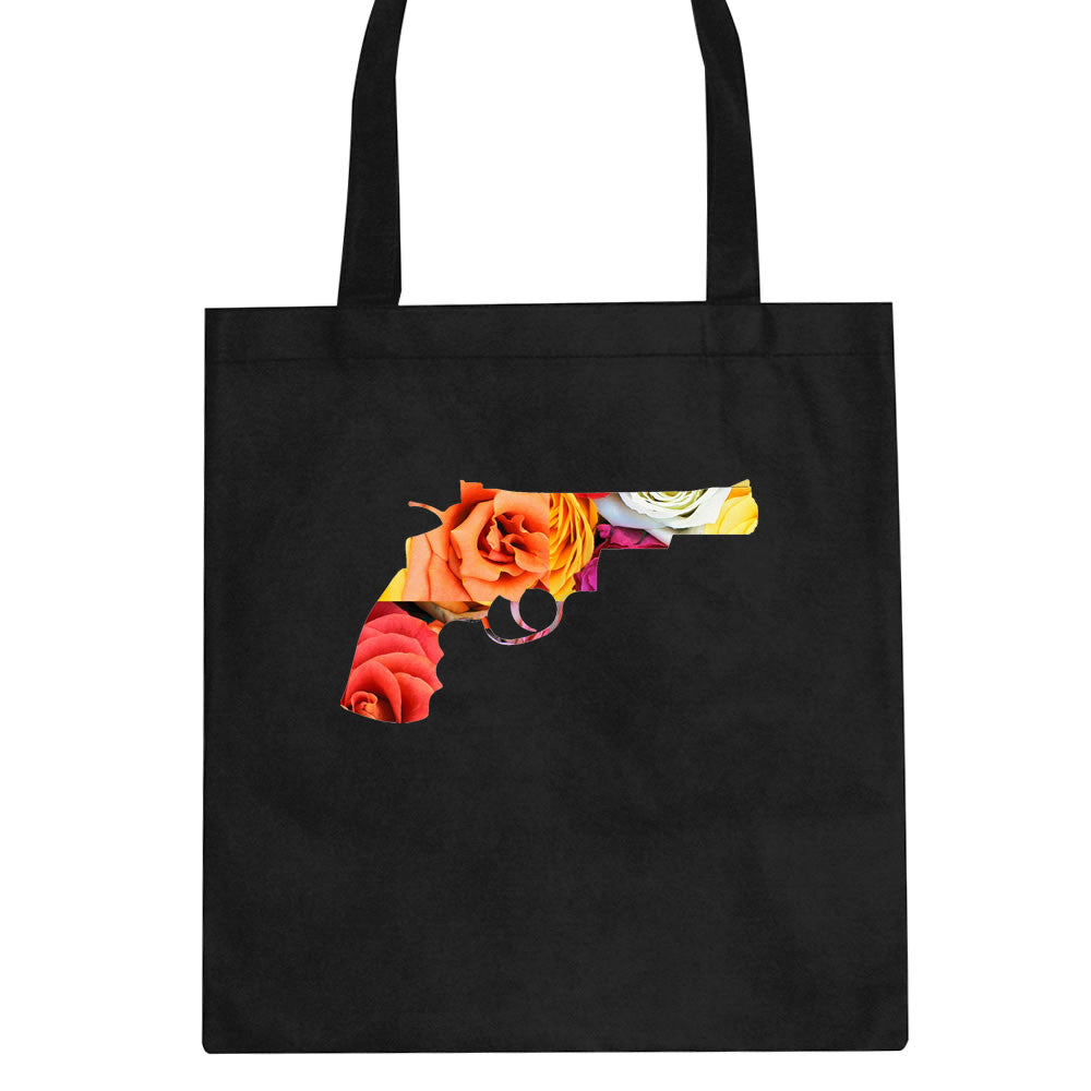 Floral Gun Flower Print Colt 45 Revolver Tote Bag by Kings Of NY