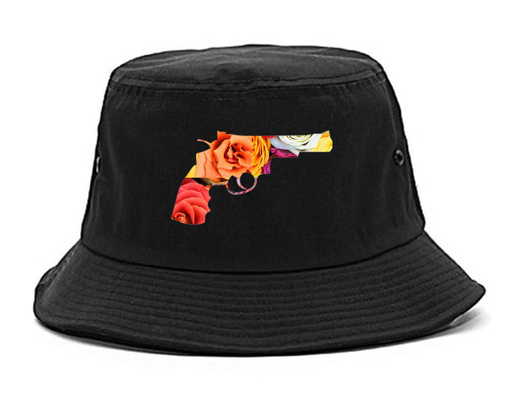 Floral Gun Flower Print Colt 45 Revolver Bucket Hat By Kings Of NY