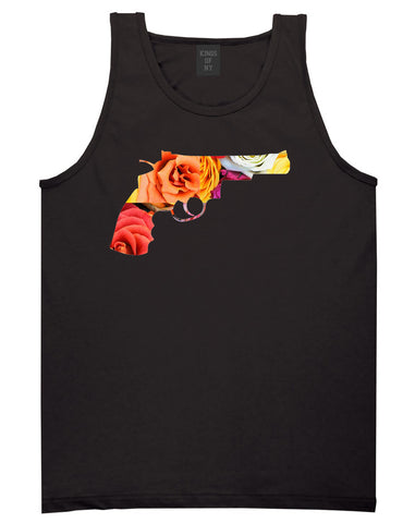 Floral Gun Flower Print Colt 45 Revolver Tank Top In Black by Kings Of NY