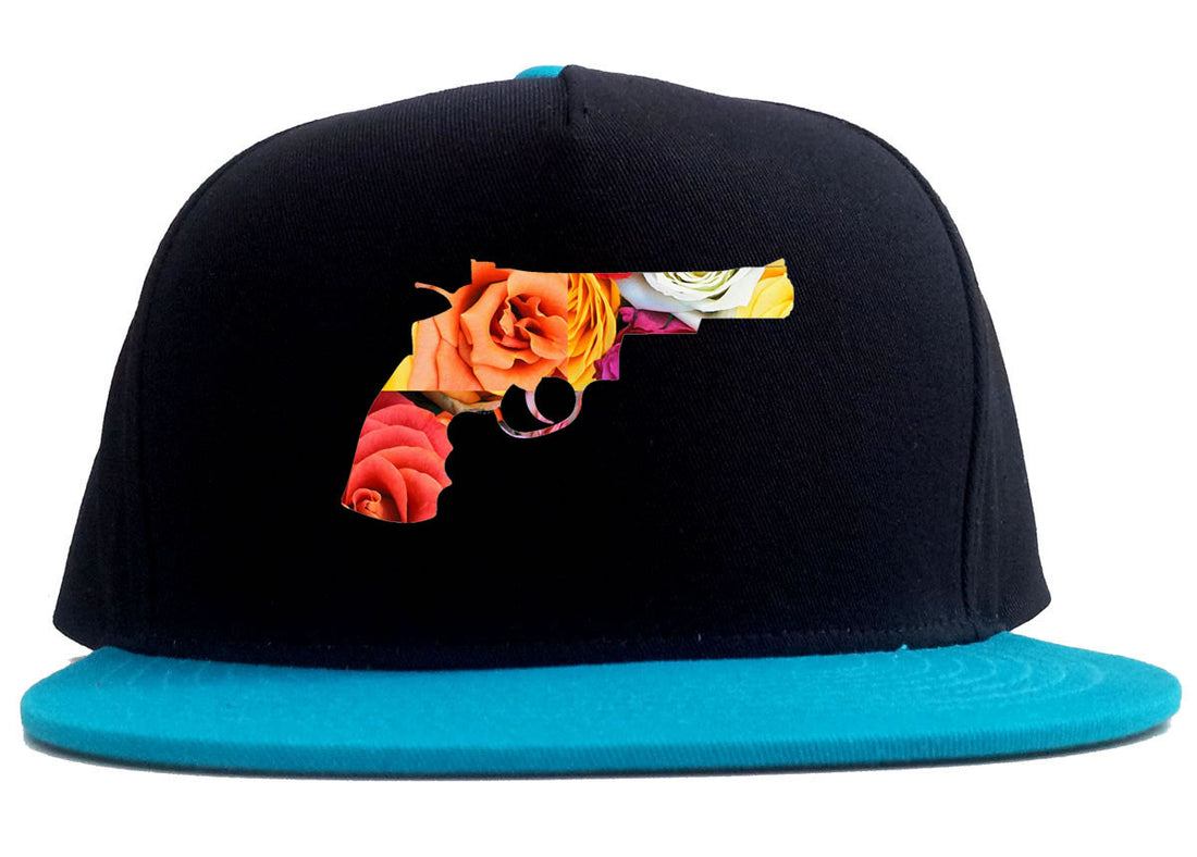 Floral Gun Flower Print Colt 45 Revolver 2 Tone Snapback Hat By Kings Of NY