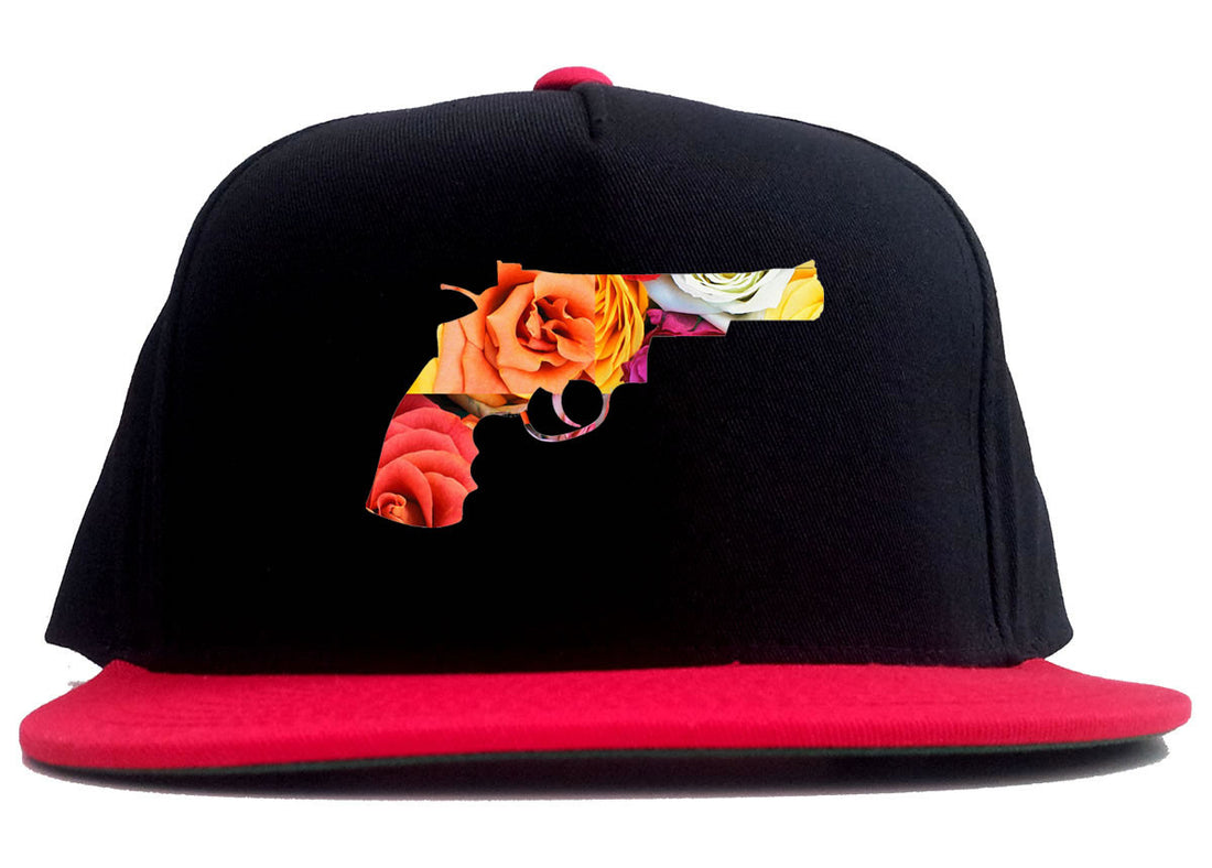 Floral Gun Flower Print Colt 45 Revolver 2 Tone Snapback Hat By Kings Of NY