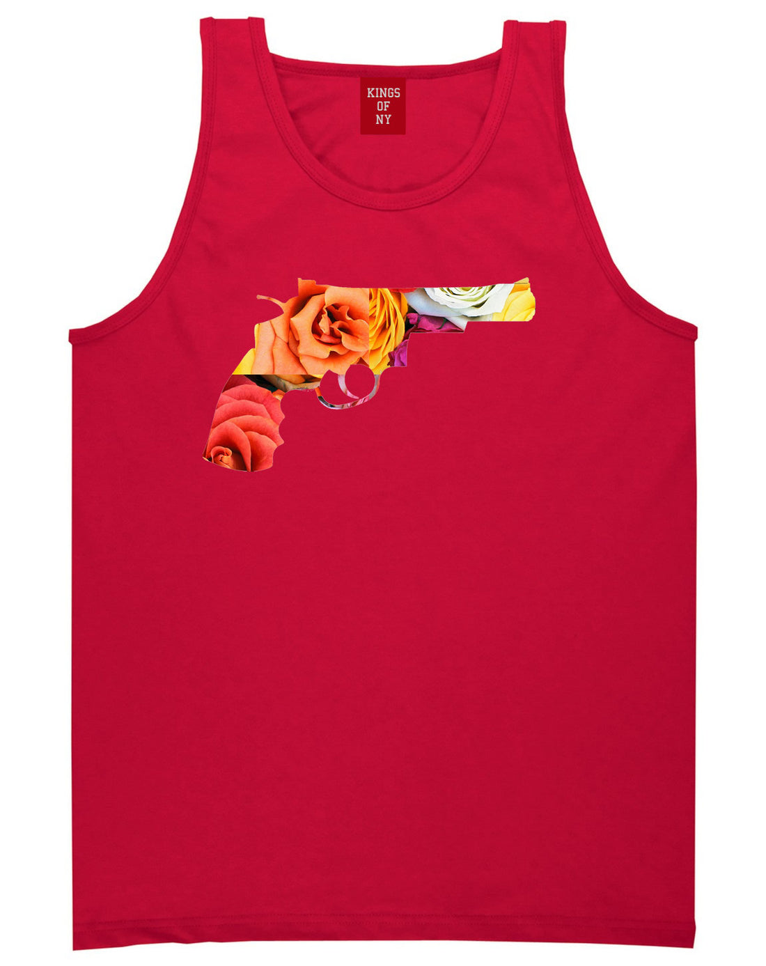 Floral Gun Flower Print Colt 45 Revolver Tank Top In Red by Kings Of NY