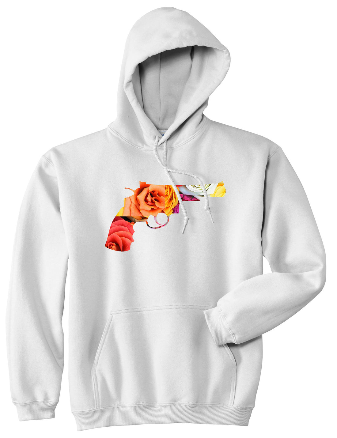 Floral Gun Flower Print Colt 45 Revolver Pullover Hoodie Hoody in White by Kings Of NY