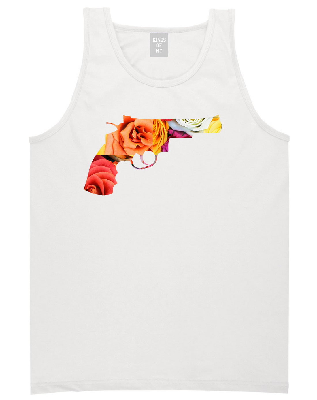 Floral Gun Flower Print Colt 45 Revolver Tank Top In White by Kings Of NY
