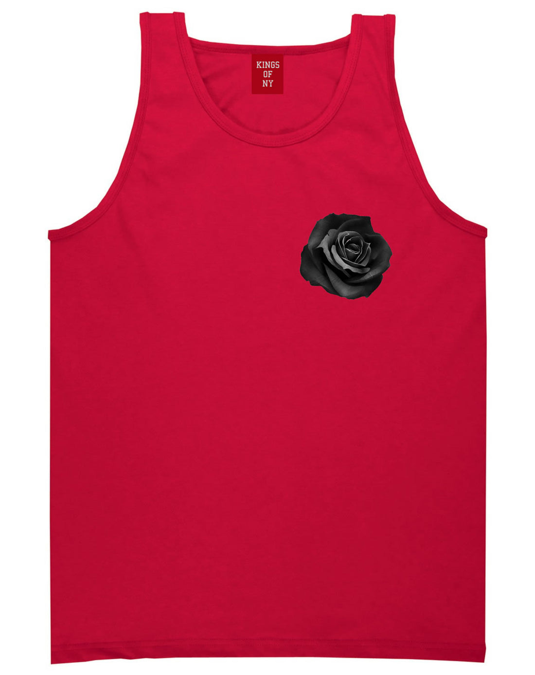 Black Noir Rose Flower Chest Logo Tank Top in Red By Kings Of NY