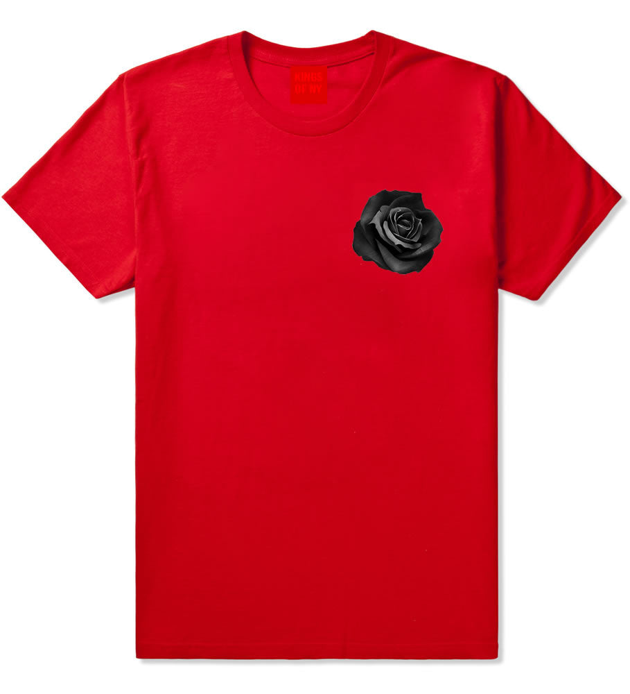 Black Noir Rose Flower Chest Logo T-Shirt in Red By Kings Of NY