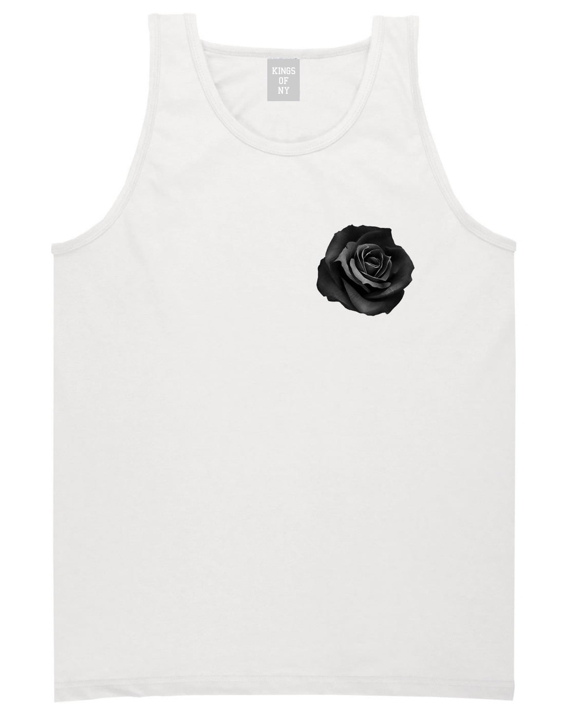 Black Noir Rose Flower Chest Logo Tank Top in White By Kings Of NY