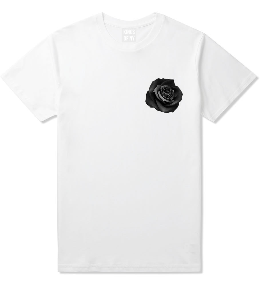Black Noir Rose Flower Chest Logo T-Shirt in White By Kings Of NY