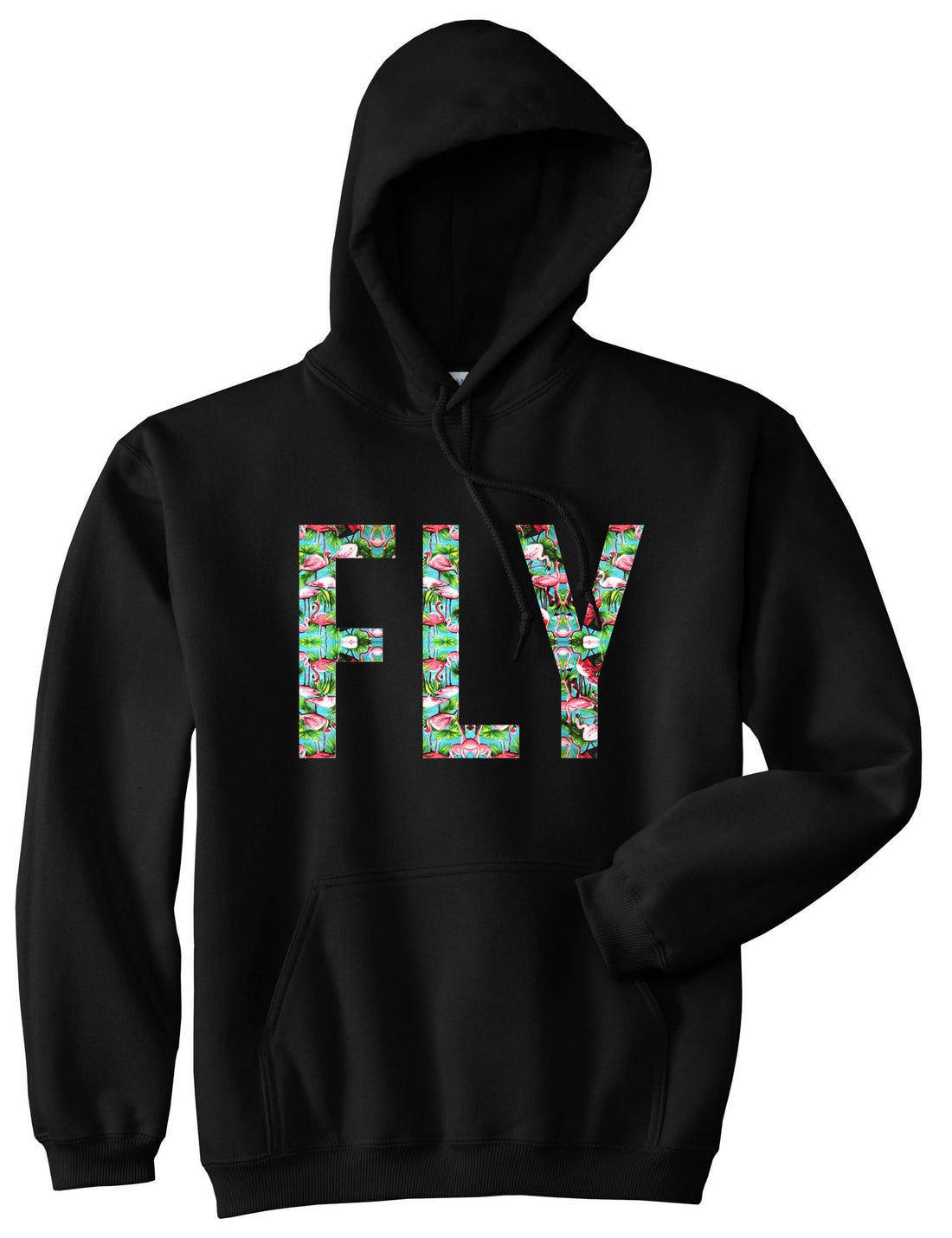 FLY Flamingo Print Summer Wild Society Pullover Hoodie Hoody In Black by Kings Of NY