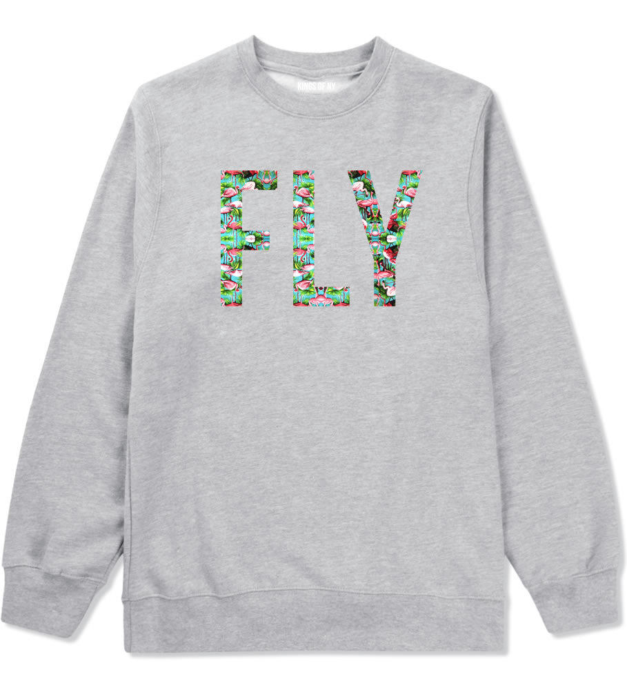FLY Flamingo Print Summer Wild Society Boys Kids Crewneck Sweatshirt In Grey by Kings Of NY