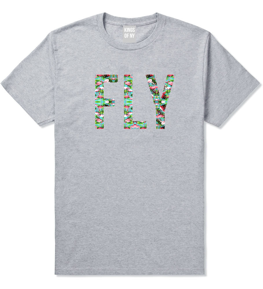 FLY Flamingo Print Summer Wild Society Boys Kids T-Shirt In Grey by Kings Of NY