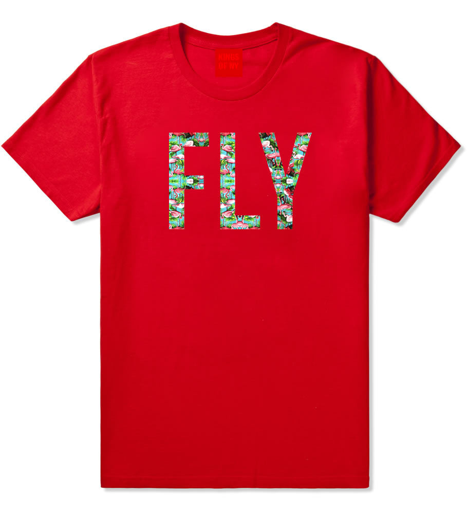 FLY Flamingo Print Summer Wild Society Boys Kids T-Shirt In Red by Kings Of NY