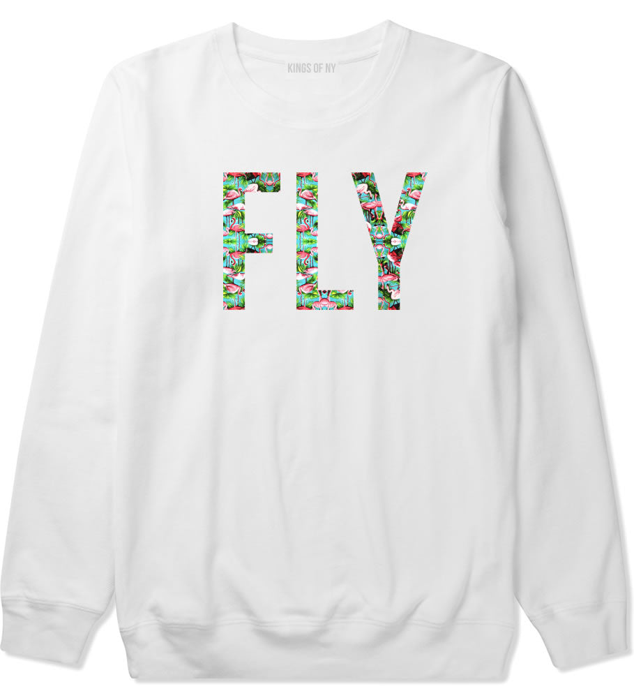 FLY Flamingo Print Summer Wild Society Boys Kids Crewneck Sweatshirt in White by Kings Of NY