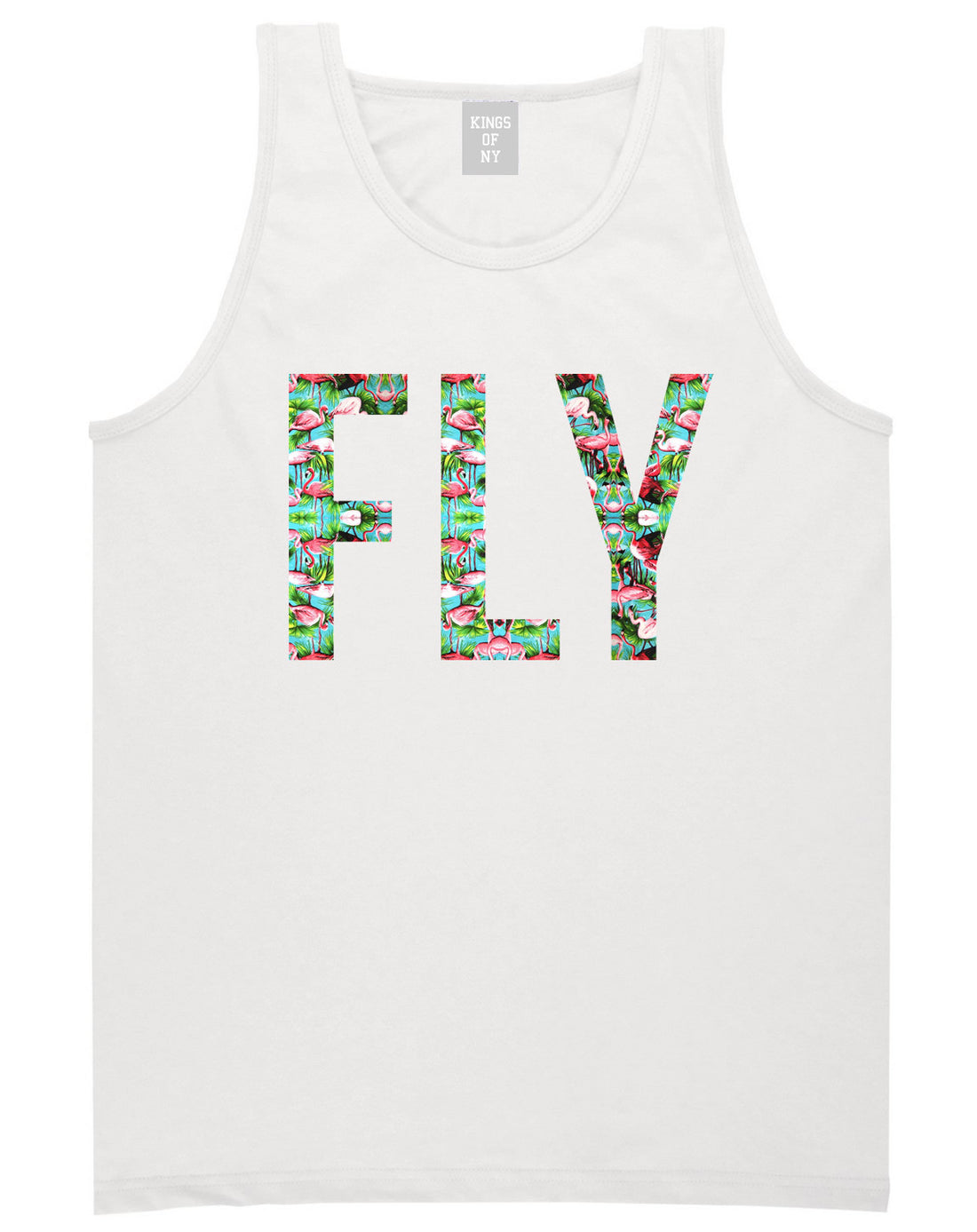FLY Flamingo Print Summer Wild Society Tank Top In White by Kings Of NY