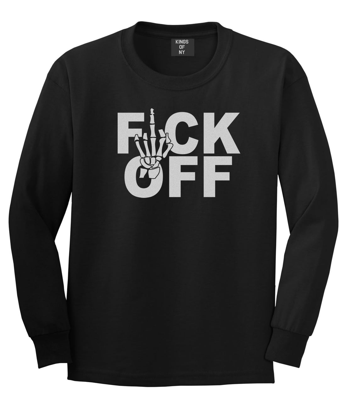 FCK OFF Skeleton Hand Boys Kids Long Sleeve T-Shirt in Black by Kings Of NY