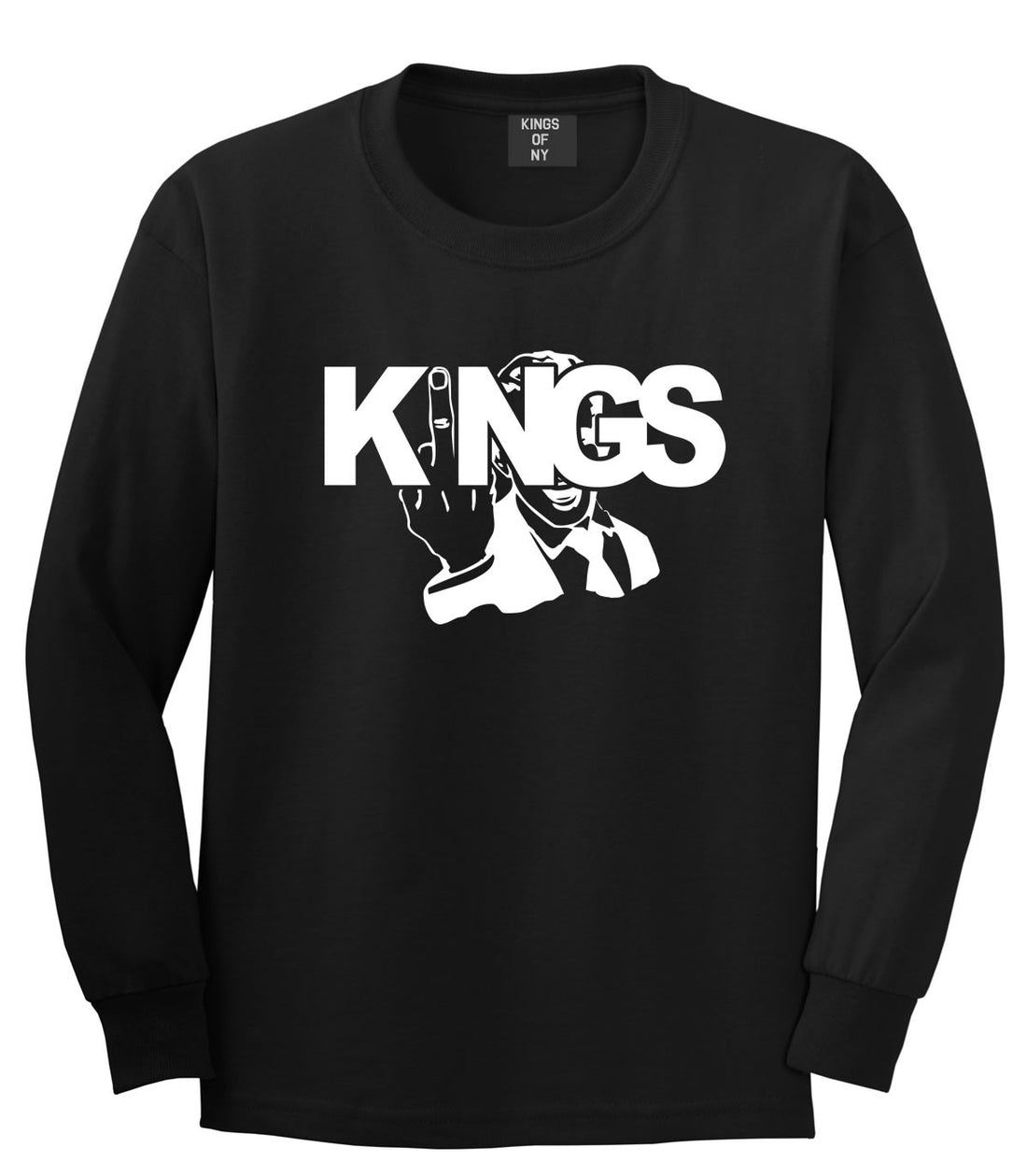 KINGS Middle Finger Long Sleeve T-Shirt in Black