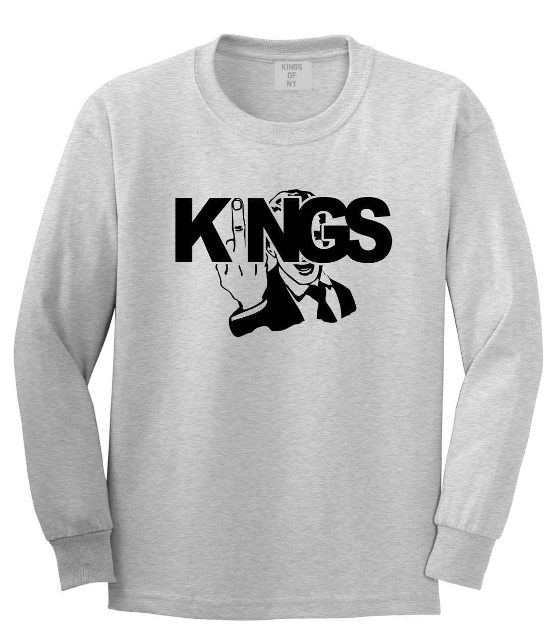 KINGS Middle Finger Long Sleeve T-Shirt in Grey