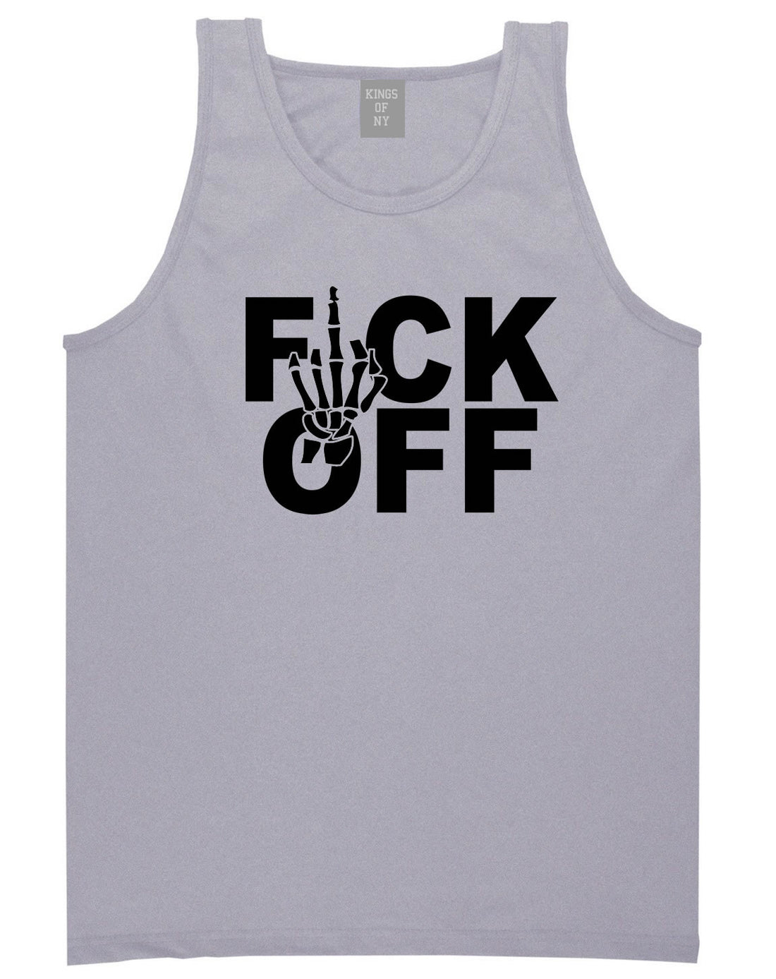 FCK OFF Skeleton Hand Tank Top in Grey by Kings Of NY