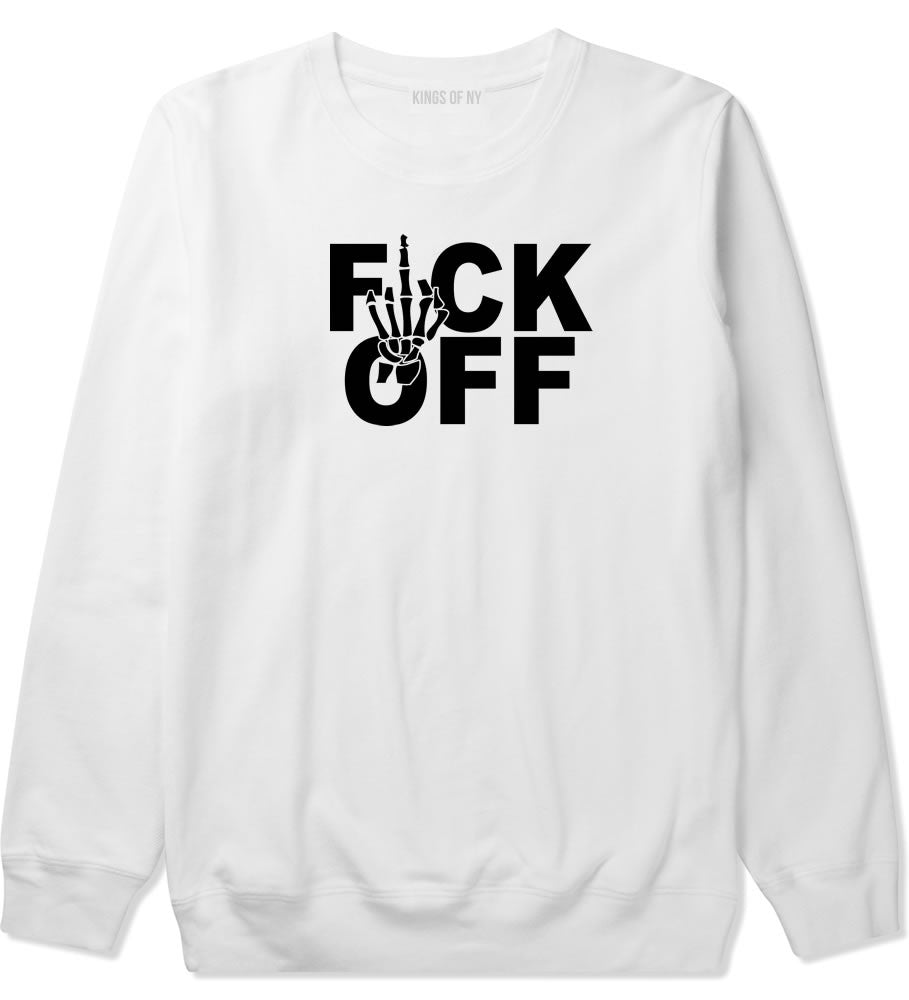 FCK OFF Skeleton Hand Crewneck Sweatshirt in White by Kings Of NY