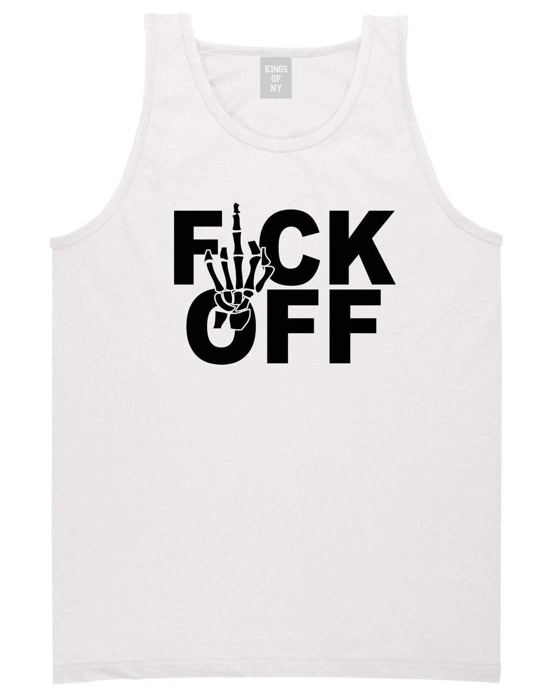 FCK OFF Skeleton Hand Tank Top in White by Kings Of NY