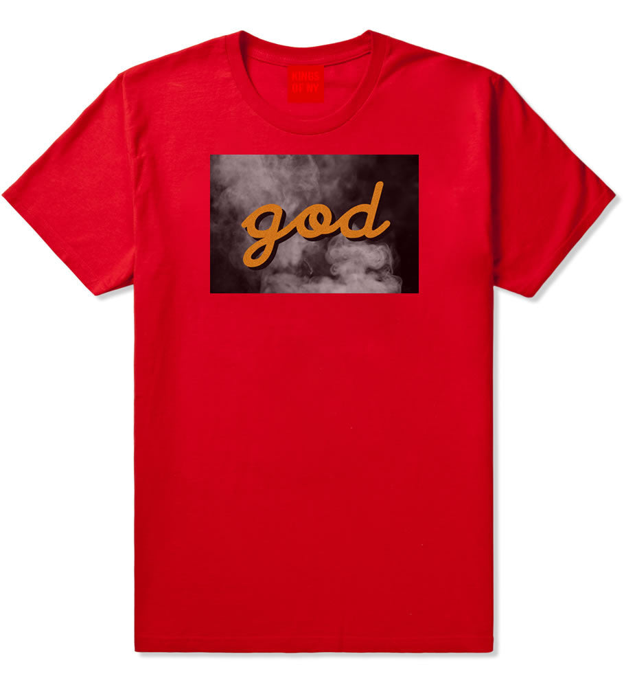 God Up In Smoke Puff Goth Dark T-Shirt in Red By Kings Of NY