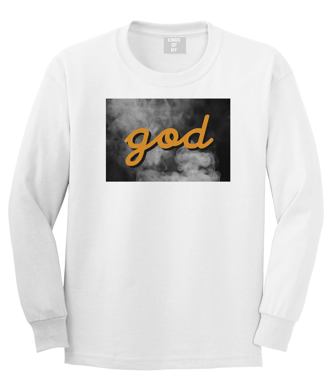 God Up In Smoke Puff Goth Dark Long Sleeve T-Shirt in White By Kings Of NY
