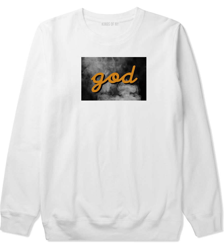 God Up In Smoke Puff Goth Dark Crewneck Sweatshirt in White By Kings Of NY