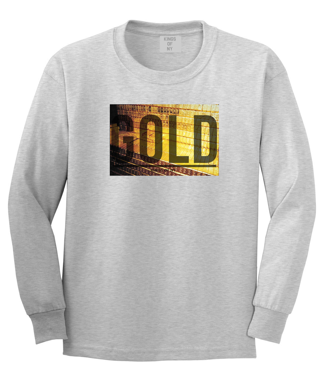 Gold Bricks Money Luxury Bank Cash Long Sleeve T-Shirt In Grey by Kings Of NY