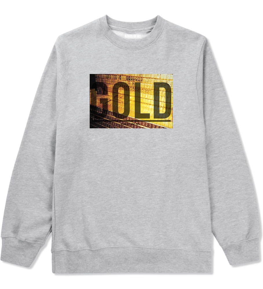 Gold Bricks Money Luxury Bank Cash Crewneck Sweatshirt In Grey by Kings Of NY