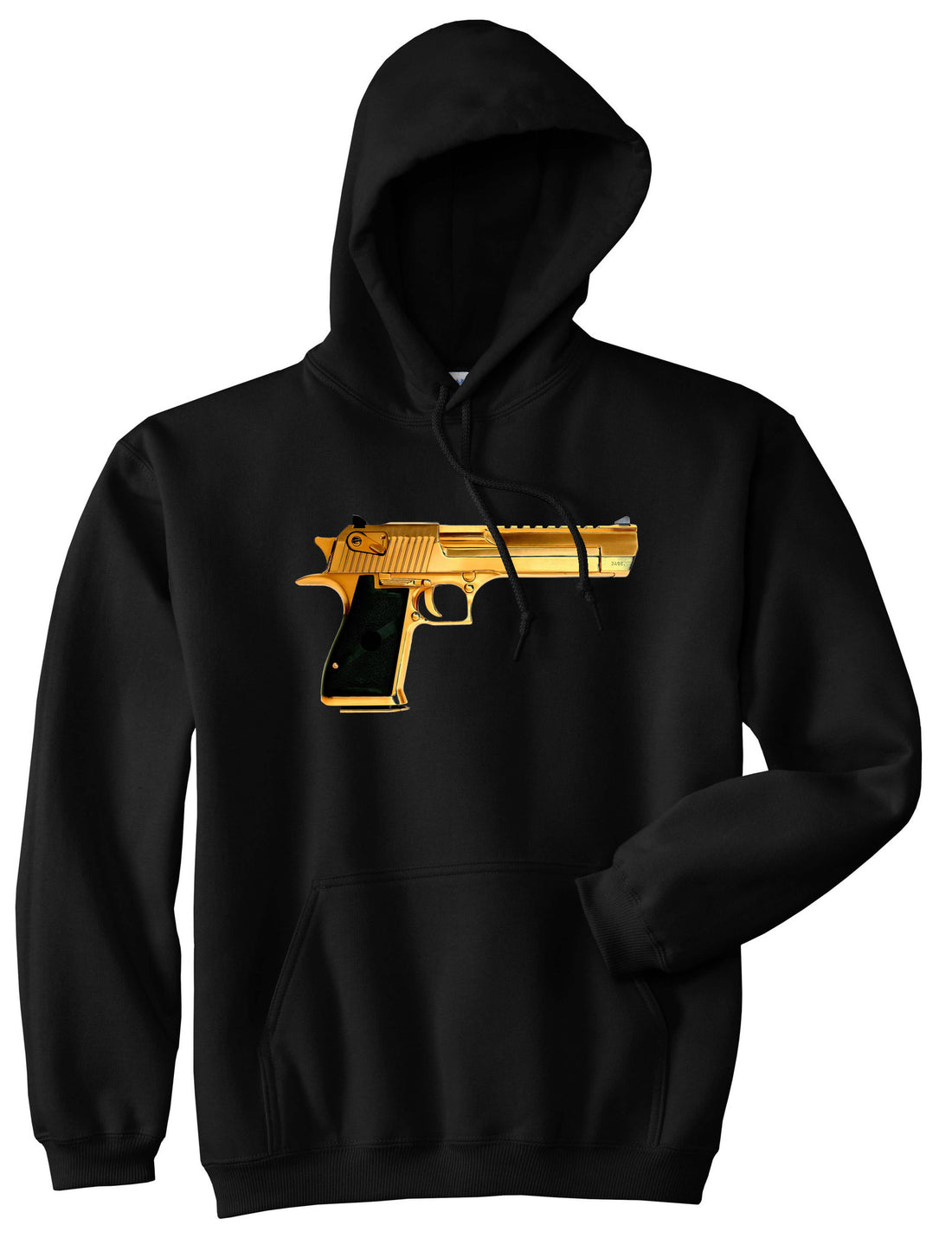 Gold Gun 9mm Revolver Chrome 45 Pullover Hoodie Hoody In Black by Kings Of NY