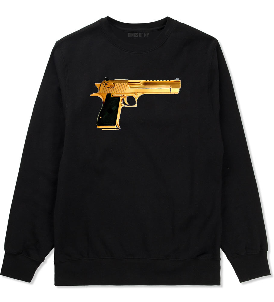 Gold Gun 9mm Revolver Chrome 45 Boys Kids Crewneck Sweatshirt In Black by Kings Of NY